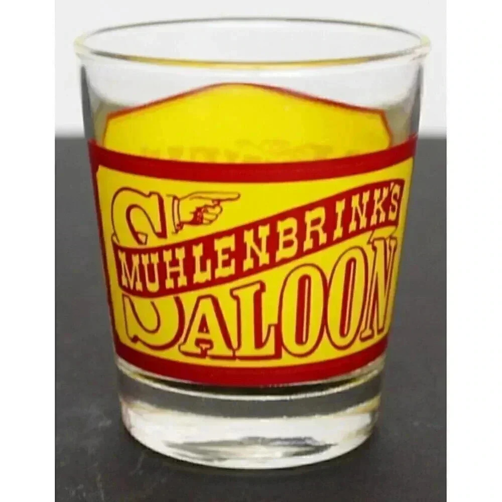 Vintage Muhlenbrink's Saloon Whicksey Glass Cup Tumbler P.J Kenney 4" Tall